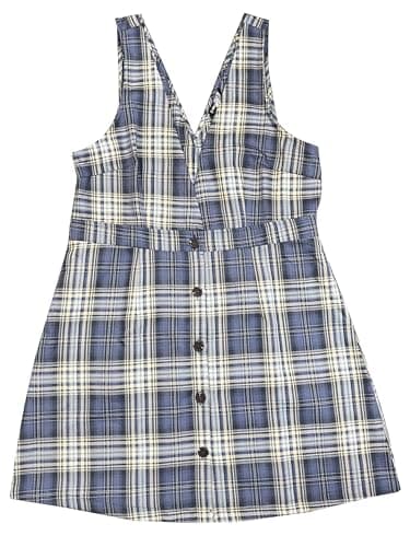 Women's Halloween Plaid Houndstooth Overalls Dress — Blue Check