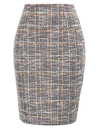 KKate Kasin Women's Elastic Waist Stretch Tweed Pencil Skirt — Tweed-brown
