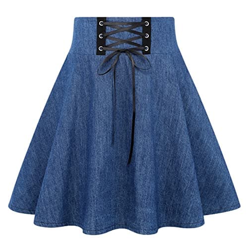 2024 Gothic Plaid Mini Skirts for Women - Short High Waist — Denim Blue