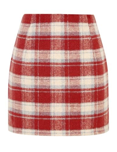Mywinway Plaid High Waist A-Line Skirt for Women — Checker Red