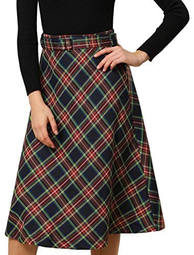 Allegra K Women's Vintage Tartan A-Line Midi Skirt — Dark Blue