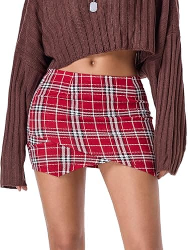 EXLURA Women's Plaid High-Waist Mini Skirt Y2K Fashion