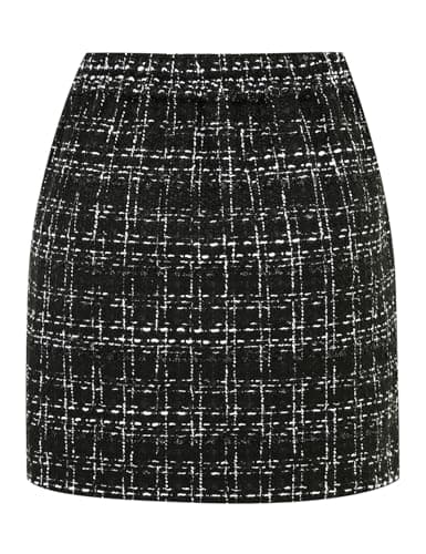 Womens Wool Plaid Mini Skirt with High Elastic Waist for Fall and Winter