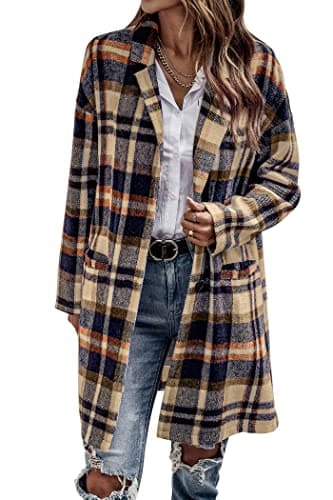 PrettyGarden Women's Plaid Winter Jacket With Pockets — Navy