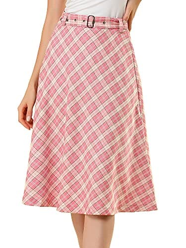 Allegra K Women's Vintage Tartan A-Line Midi Skirt — Pink