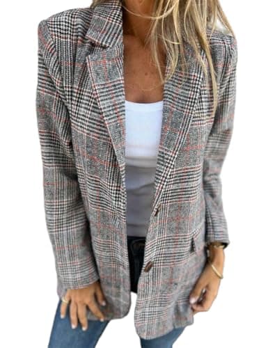 IdealSanXun Women's Casual Plaid Houndstooth Blazer Jacket — Brown