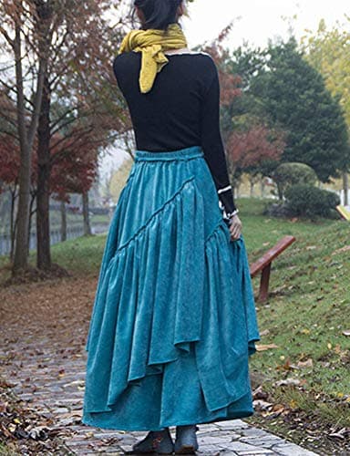 IDEALSANXUN Womens High Waist Flared Corduroy Pleated Long Skirts