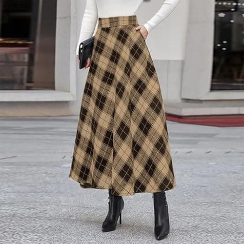 Elastic Waist A-Line Pleated Plaid Flared Skirt for Women