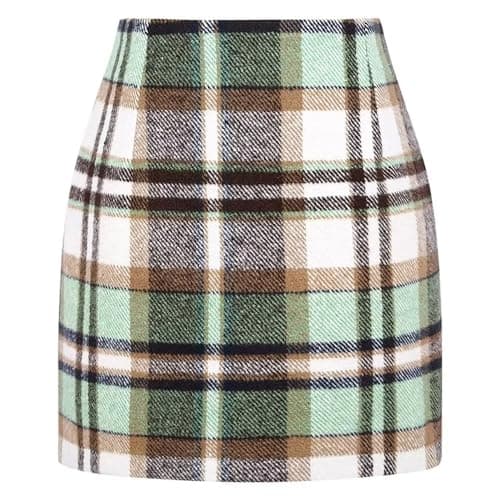 DAYINKEE Women's High Waisted Plaid Bodycon Mini Skirts — Green Lattice
