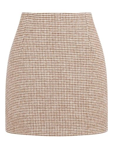 Mywinway Plaid High Waist A-Line Skirt for Women — Grid Camel