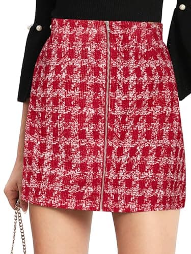 Floerns Women's Plaid High Waist Mini Skirt — White and Red