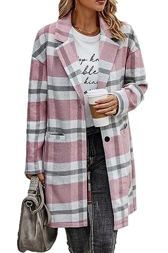 PrettyGarden Women's Plaid Winter Jacket With Pockets — Pink White