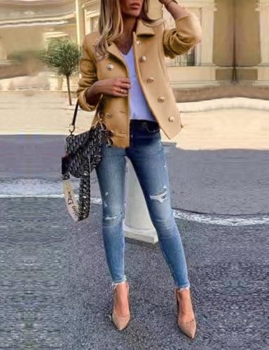 IDEALSANXUN Women's Cropped Wool Peacoat Trench Coat Casual Outwear