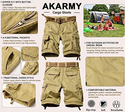 AKARMY Men's Camo Cargo Shorts with Multiple Pockets Casual Cotton Shorts
