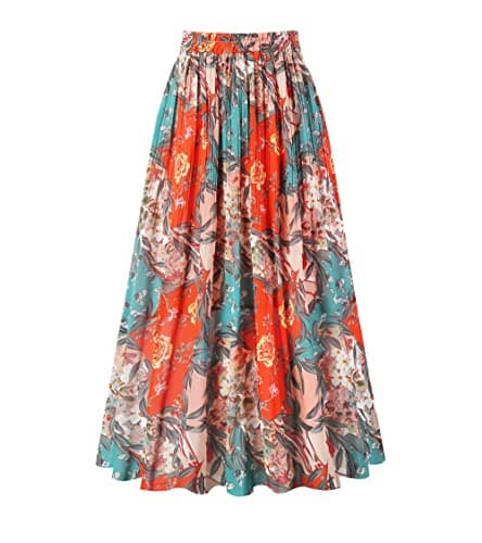 Chic Women's Chiffon Pleated A-Line Midi Skirt — Orange Teal