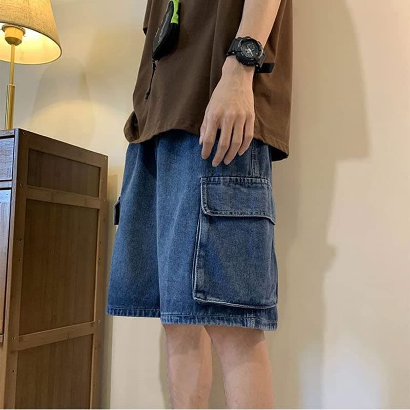 POHADON Men's Baggy Denim Shorts Casual Hip Hop Y2K Cargo Jeans