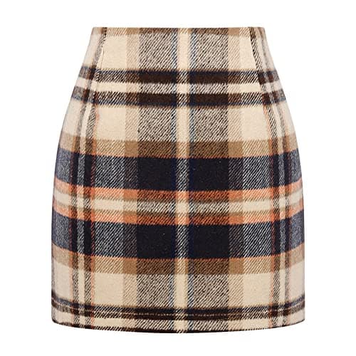 Women's Plaid Wool Mini Skirt for Fall and Winter — Dark Brown