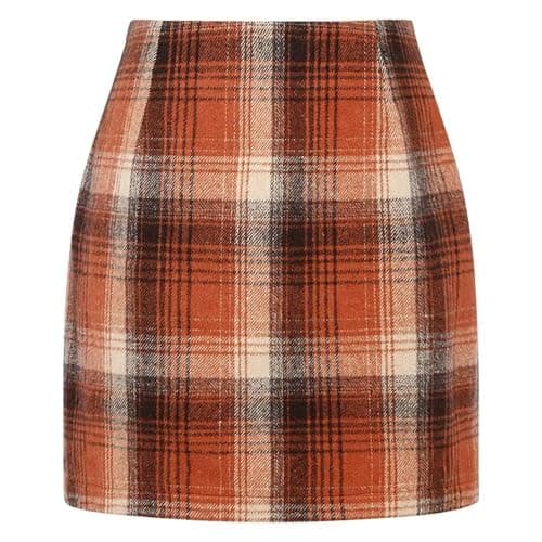 DAYINKEE Women's High Waisted Plaid Bodycon Mini Skirts — Orange