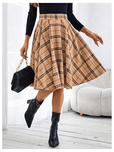 MakeMeChic High-Waisted Plaid Midi Skirt