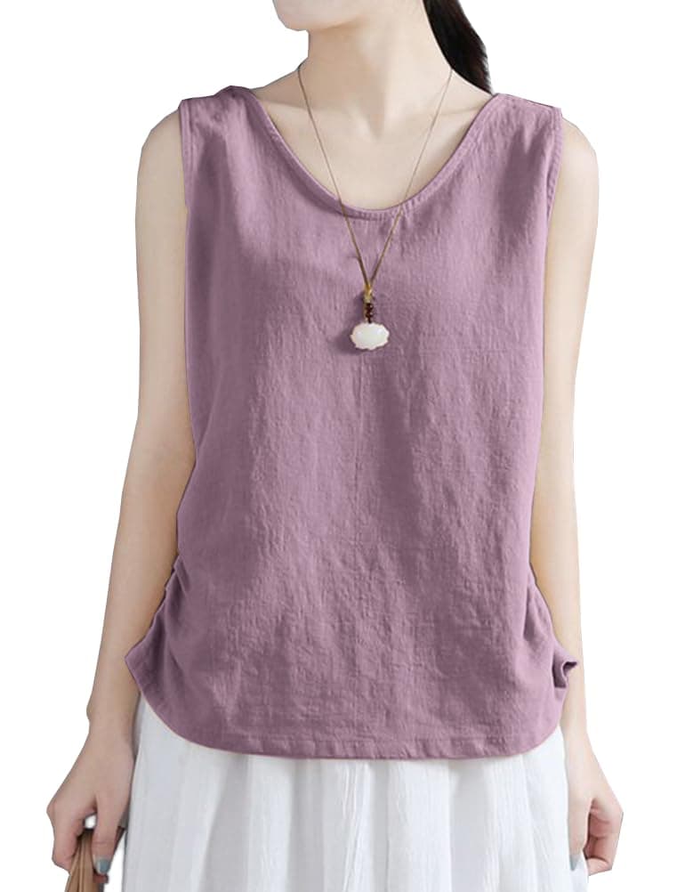 IDEALSANXUN Women's Linen Tank Tops Vest Shirt Lightweight V-Neck Casual