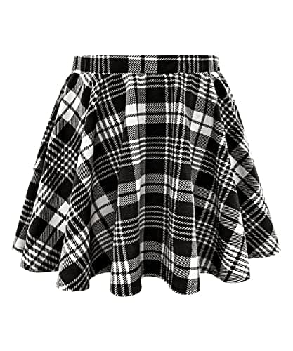 RITERA Plus Size Flared Casual Mini Skater Skirt/Pleated Plaid XL-5XL — A02-a255-black White Grid