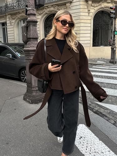 IDEALSANXUN Women's 2024 Fall Cropped Wool Trench Blazer Overcoat