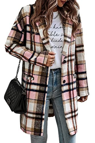 PrettyGarden Women's Plaid Winter Jacket With Pockets — Pink