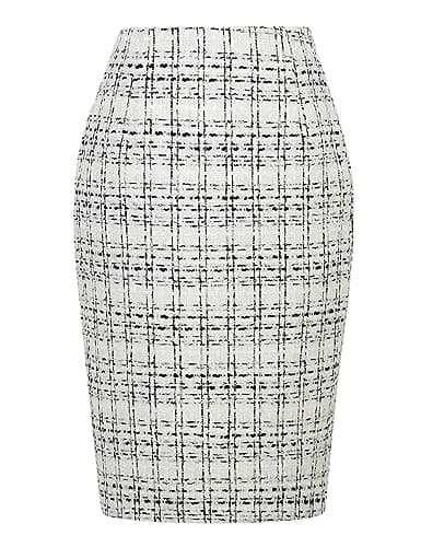 2024 Fall/Winter Plaid Midi Skirt for Women — Tweed White