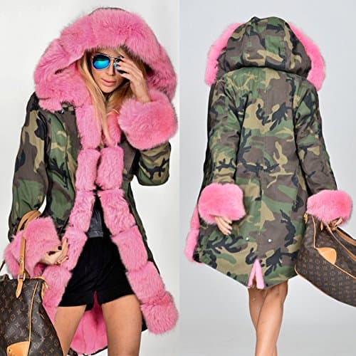 Roiii Women's Warm Winter Thicken Hooded Down Parka Jacket — Pink