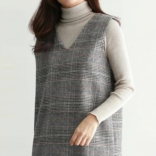 Chouuya Women's Plaid Wool Midi Business Dress