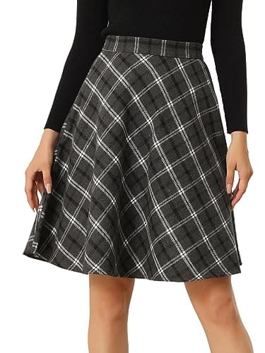 Women's Plaid Elastic Waist Knee Length Skirt — Dark Grey
