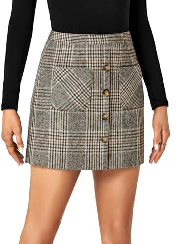 LYANER Women's Plaid High Waist Mini Skirt with Pockets