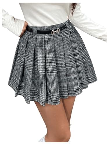 MakeMeChic Women's Tartan Plaid Mini Skirt with Drop Waist — Black and White