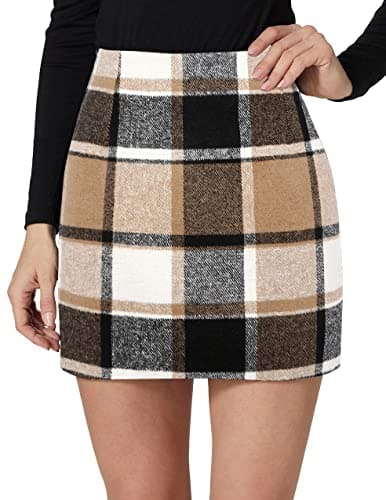 Kinghua Women's HighWaisted Wool Plaid Pencil Skirt Fall Winter