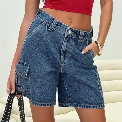 Giraropa Women's Vintage Baggy Denim Bermuda Shorts with Pockets