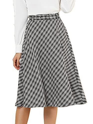 Allegra K Women's Vintage Tartan A-Line Midi Skirt — Black White