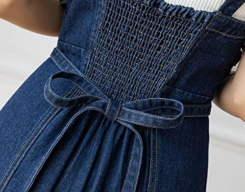 CHARTOU Elegant Denim Smocked A-Line Long Skirt with Back Straps