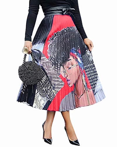 Graffiti Pleated Skirts with Cartoon Print for Women