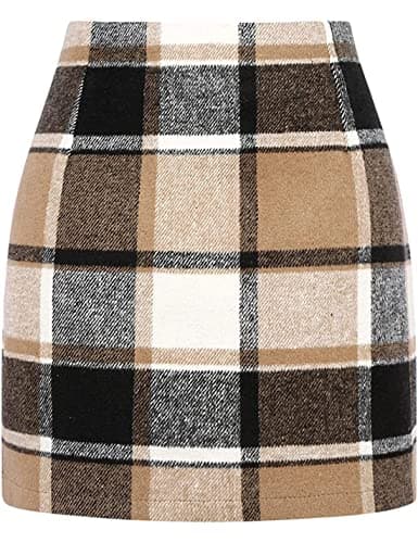 Women's High Waisted Plaid Skirt — Khaki
