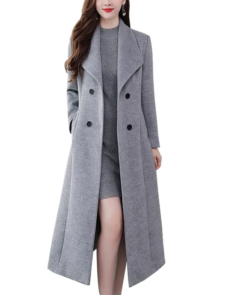 Women's Vintage Double Breasted Long Wool Pea Coat