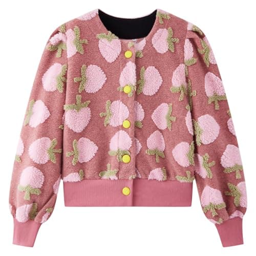 HOULENGS Women's Cropped Floral Fleece Bomber Jacket for Winter Warmth — 02pink