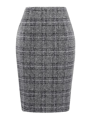 2024 Fall/Winter Plaid Midi Skirt for Women — Grid Black