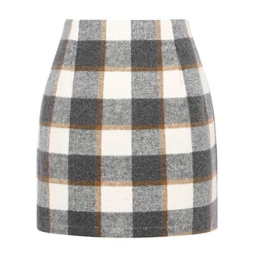 Women's Plaid Wool Mini Skirt for Fall and Winter — Gray