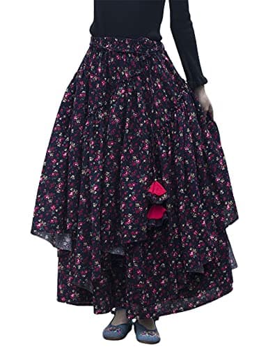 Womens Elastic Waist Retro Maxi Pleated Long Skirt — Print 2