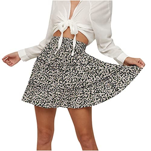 2024 Ruffle Mini Skirt A Line Flared Boho Skater Skirt