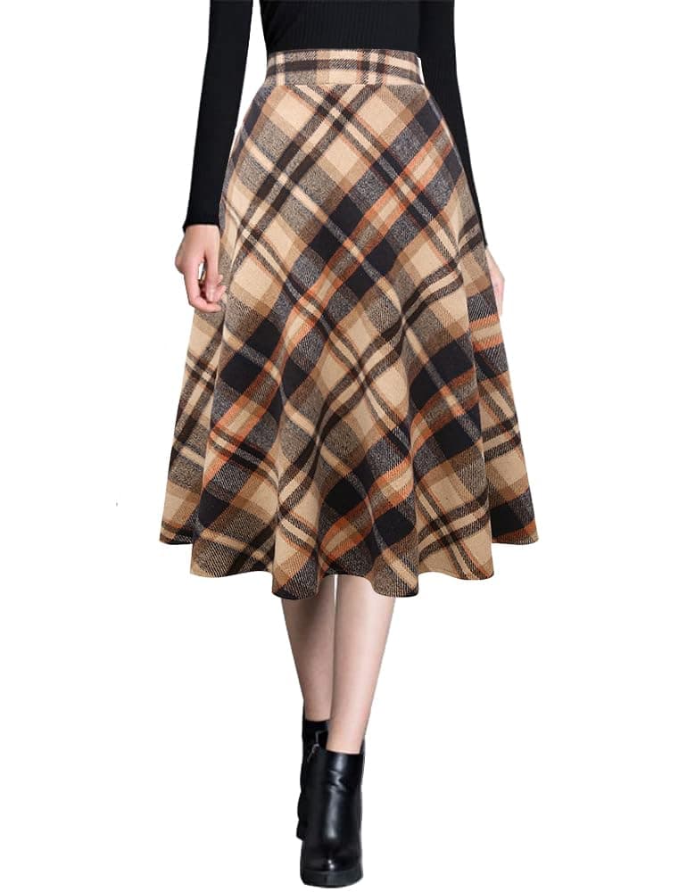 Ylingjun Women's Warm Wool Flared Midi Skirts