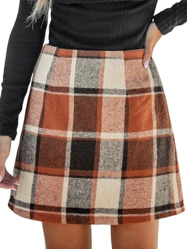 CUPSHE Women High Waist Plaid Bodycon Mini Skirt — Brick Red
