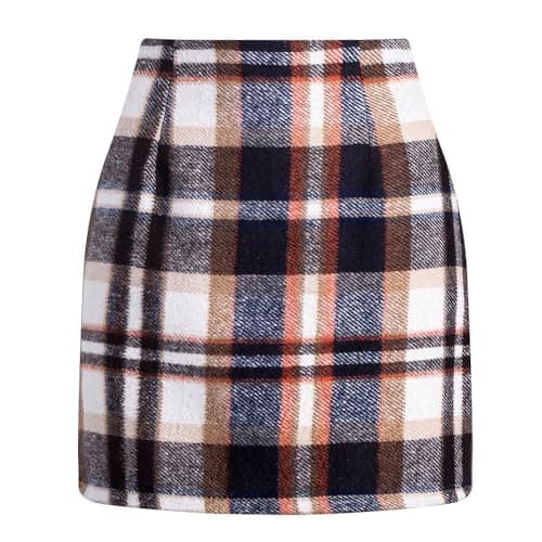 Womens High Waisted Wool Plaid Mini Skirt
