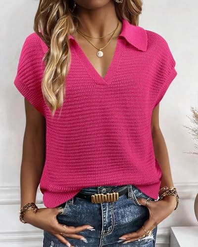Hollow Out Cap Sleeve V Neck Sleeveless Sweater Vest for Women