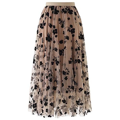 CHICWISH Women's 3D Posy Double-Layered Midi Skirt